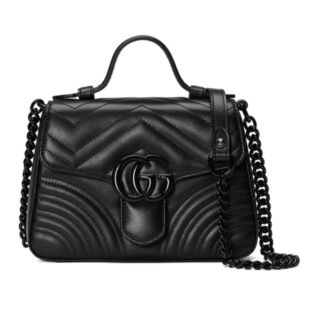 NEW! GUCCI MARMONT TOP HANDLE MATELASSE BLACK SHOULDER CROSSBODY BAG AUTHENTIC